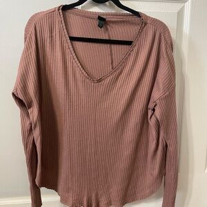 Women's Ribbed V-Neck Top - Pink